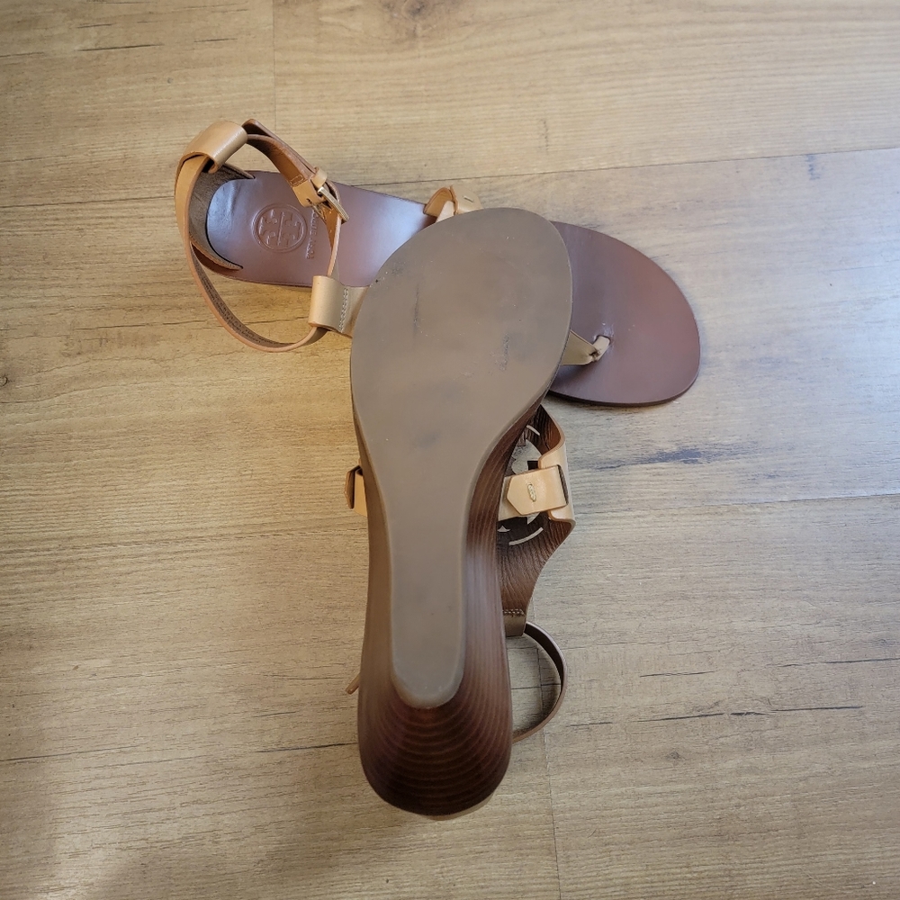Tory Burch Zoey Leather Logo Wedge Sandals - Picture 12 of 12
